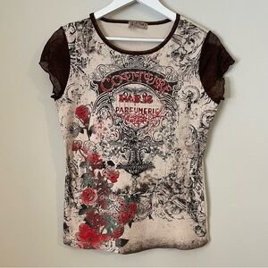 Blue Canyon Y2K Vintage Women's Paris Grunge Graphic Top